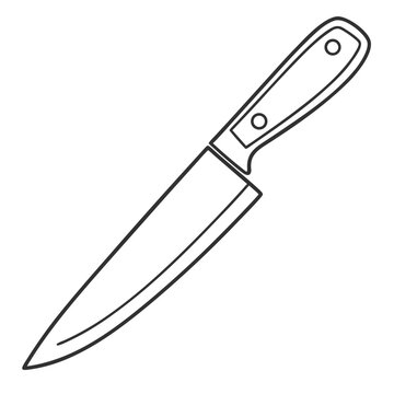 Kitchen knife with sharp steel blade and black handle isolated on white background