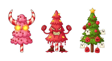 Fototapeta premium Three halloween themed candy cane characters isolated on transparent background