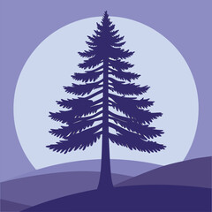 Silhouette of Tall Cypress Tree with Narrow Conical Shape Vector
