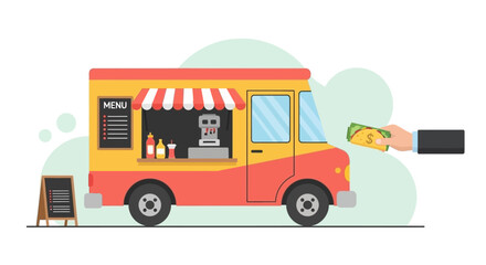 Food truck vector with buy tacos, and street food.