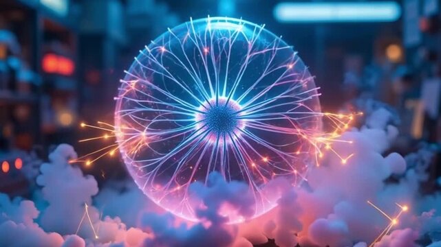 Neural Energy Orb - 4K Cybernetic Core in Industrial Complex
