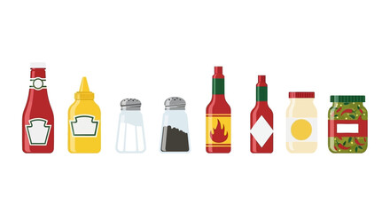 Condiments Flat Lay Table Sauce Assortment Vector.
