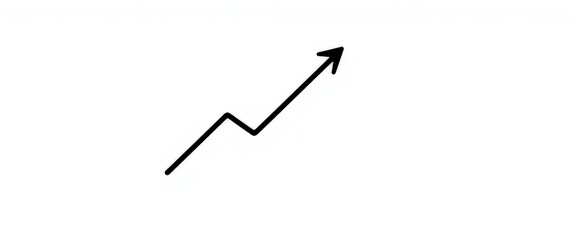 Growing line graph with upward arrow, black icon on white background, business, chart