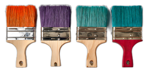 Row of Various Colors of Paintbrushes Arranged