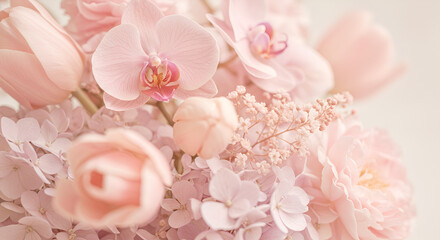 Close-up pastel pink floral arrangement