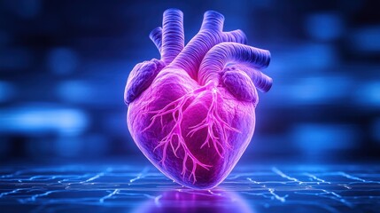 Fototapeta premium 3D heart, vibrant purple-pink glow