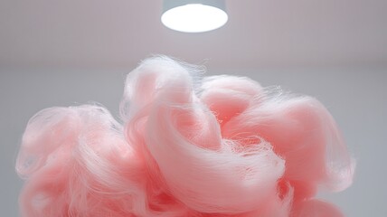 Close up of fluffy pink cotton candy against a soft grey background