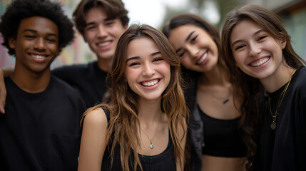 Obraz premium Happy Diverse Group of Young Adults Smiling in Urban Setting