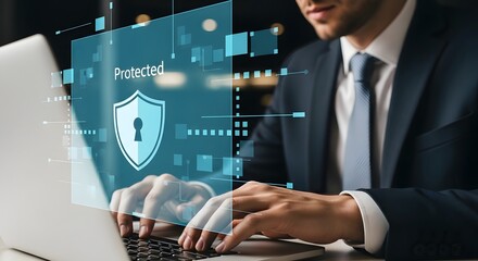 Businessman Activating Cybersecurity Interface – Digital Protection and Secure Access Concept

