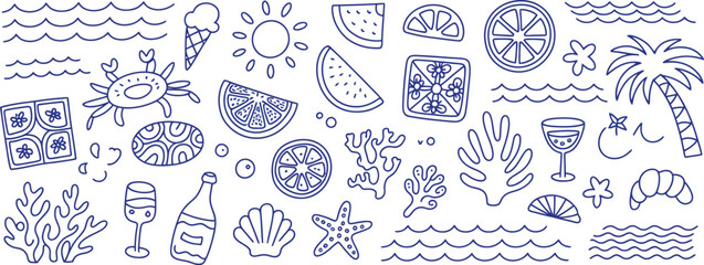 Summer beach vacation doodles ocean waves
