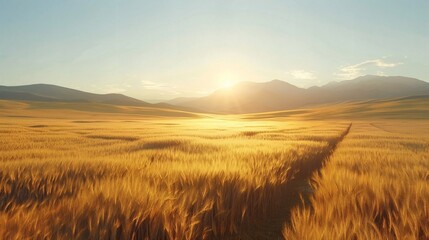 On the summer solstice, the gentle yet intense sunlight bathes the ripe wheat fields