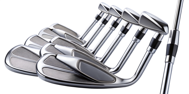 a collection of golf club iron set professional isolated on white background PNG , AI GENERATED