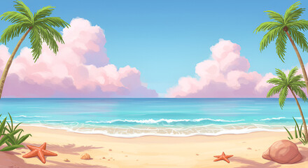 Obraz premium Tropical beach scene, pastel colors