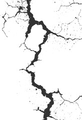 Texture wall crack grunge. Old pattern paper. Gray, Surface crack and fissure in ground, concrete, crevices, transparent background.