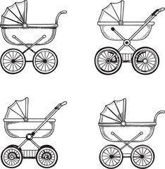 Hand drawn style Baby Carrier silhouette set isolated on transparent background