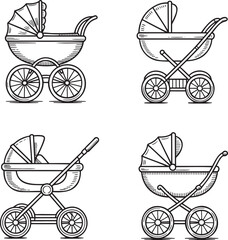 Hand drawn style Baby Carrier silhouette set isolated on transparent background