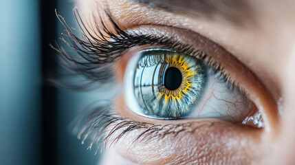 Close up of eye showcasing vibrant colors and intricate details, reflecting light beautifully