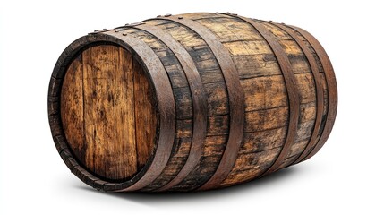 Aged wooden barrel, side view