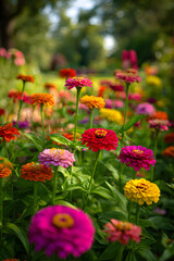 Obraz premium Colorful Symphony: A Serene Escape in the Vibrant and Lush Zinnia Garden Awash with Nature's Creative Splendor