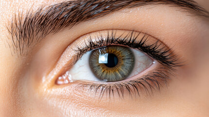 Obraz premium Close up shot of human eye showcasing intricate iris details and natural eyelashes