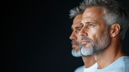 Obraz premium Mature men with gray hair and beards, showcasing different expressions and ages
