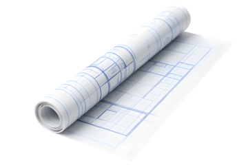 Rolled up blueprints architectural design house plan home building construction