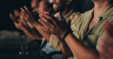 Applause, hands and audience in theatre for movie, comedy show and reaction for film in cinema....