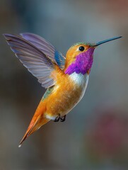 Fototapeta premium Hummingbird feeding in nature close-up photography colorful environment dynamic viewpoint for wildlife enthusiasts