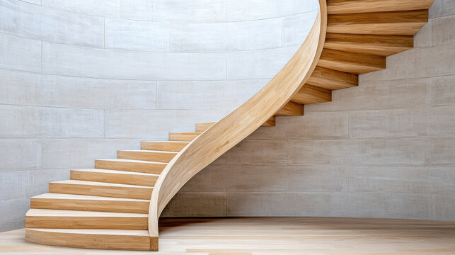 Elegant spiral staircase design showcases smooth wooden steps and minimalist aesthetic - Powered by Adobe
