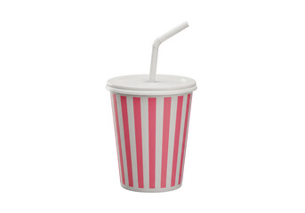 Isolated Striped Soda Cup with Straw