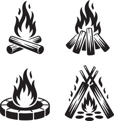 Hand drawn style Campfire silhouette set isolated on transparent background