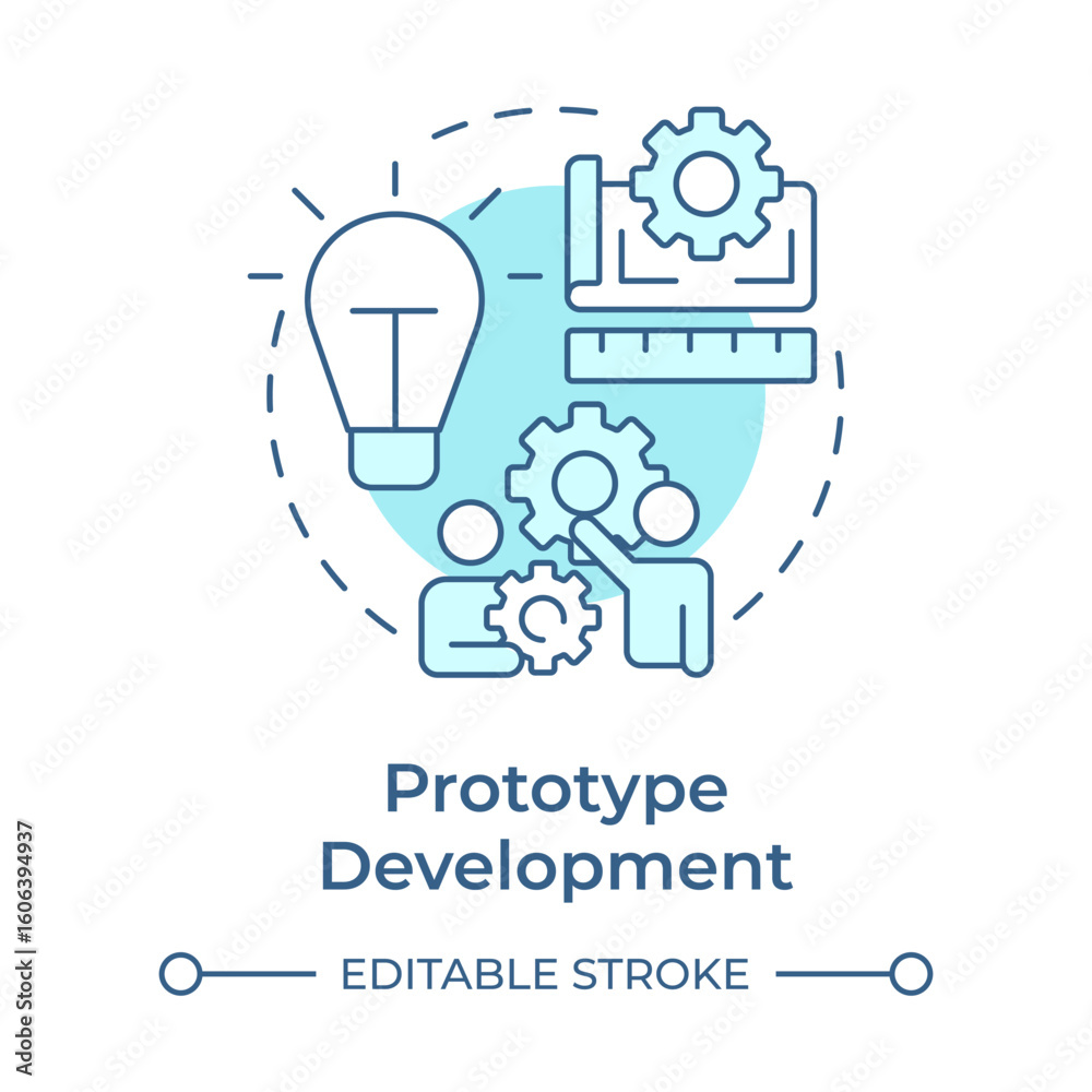 Poster prototype development soft blue concept icon. creating working model of product. innovation funnel. 