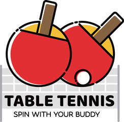 Minimal Ping Pong Icon – Vector Table Tennis Racket and Ball Illustration
