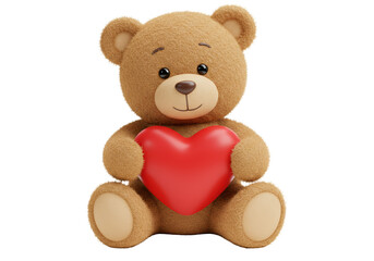 Isolated Cute Teddy Bear Holding a Red Heart