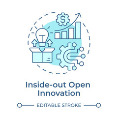 Inside out open innovation soft blue concept icon. Outward transfer of internal knowledge and technologies. Round shape line illustration. Abstract idea. Graphic design. Easy to use in brochure