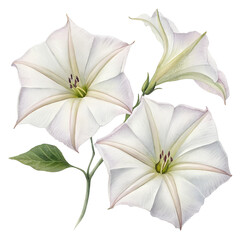 Fototapeta premium Elegant White Moonflower Blossom Illustration with Delicate Details on Transparent Background