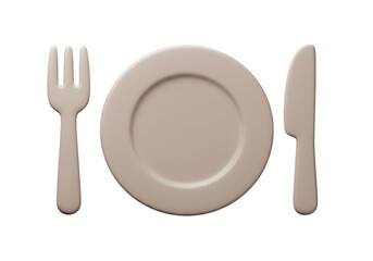 Isolated Beige Plate with Knife and Fork Arrangement