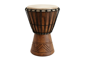 Isolated Traditional African Djembe Drum with Intricate Carvings