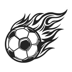 Obraz premium Black soccer ball with fiery flames on white background football sport