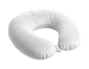 A soft grey neck pillow, isolated on a white background, for travel comfort and relaxation.