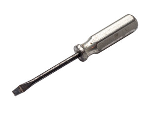 Fototapeta premium An old, well-used screwdriver, with a worn handle, isolated on a white background, representing tools and craftsmanship.
