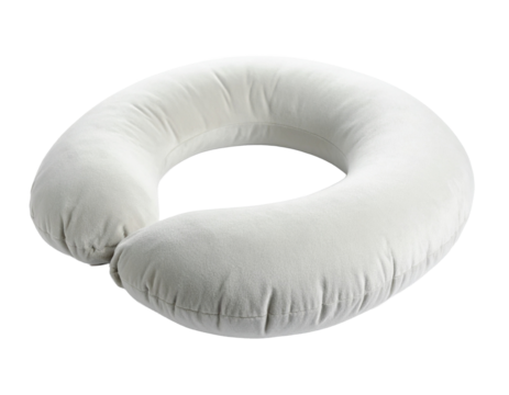 A U-shaped neck pillow, essential for long journeys, isolated on a clean white background.