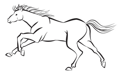 Obraz premium 筆書き風の走る馬のイラスト、午年の年賀状素材