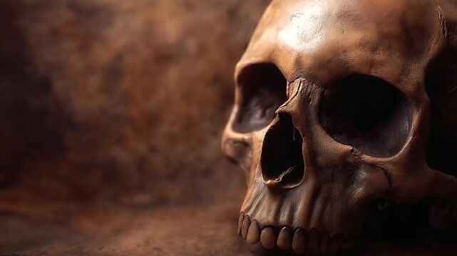 A detailed human skull anatomy illuminated by soft light