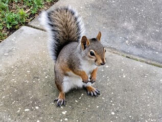 Cute Squirrel Sitting on a Sidewalk