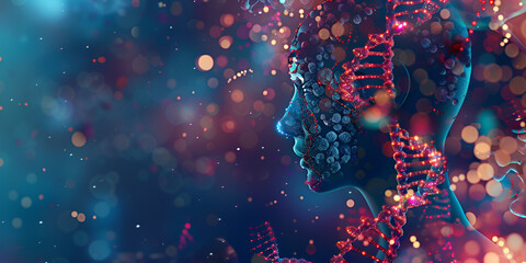 Futuristic Human DNA and AI Concept Background — Human DNA Sequencing Completed in 2003