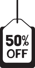 A Black and white vector sale tag of “50% OFF”