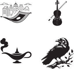 Abstract geometric shape with vibrant color accents and bold outline silhouette