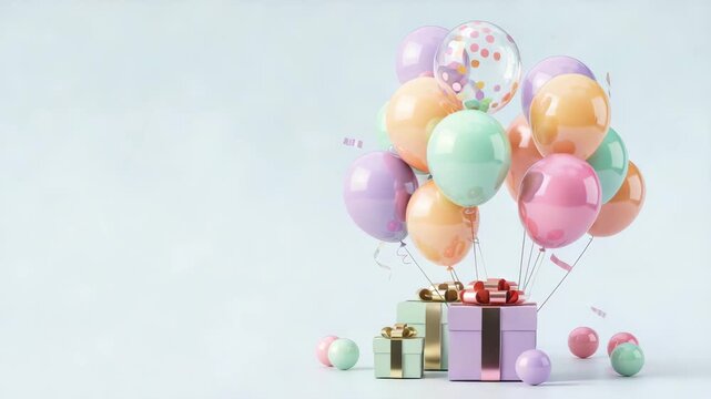 Pastel Birthday Balloons And Gifts Celebration Background