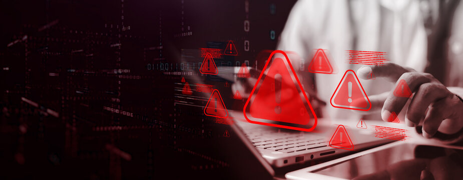 Operation system boot-up failure. Cybersecurity technology, system warning on hacked alerts. System warning error popup and maintenance showing.